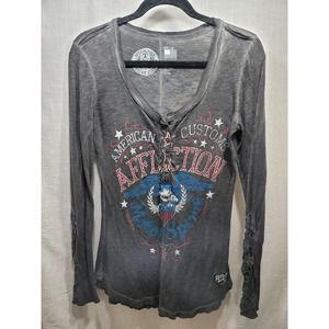 American Custom Affliction Motor Long Sleeve Destructed Women's Size M Top